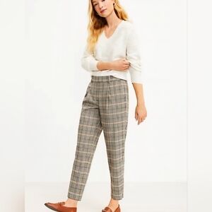 Loft Pull On Taper Ankle Pants Shimmer Plaid Brown Metallic XXL